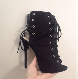 Black Public Desir Lace Up High Heels